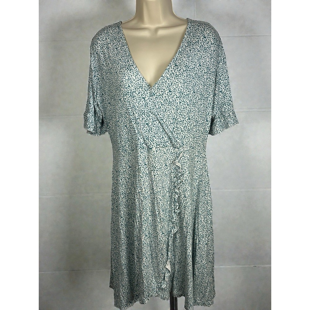 Esqualo Dress Floral Above Knee Size Large Blue A Line Summer Dress Short Sleeve